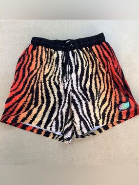 Slunks Orange Black Animal Print Athletic Shorts Swim Beach Volleyball SMALL